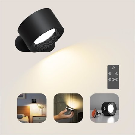 Batteridrevet væglampe, 360° justerbar belysning indendørs væglampe, 3 farvetilstande, 3 lysstyrkeniveauer berøringskontrol