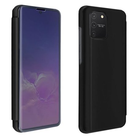 Hoes til Samsung Galaxy S10 Lite - AVIZAR - Translucent Spejl Flip Cover - Sort - Semi-hård - Video Støtte