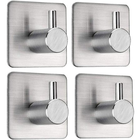 Selvklebende håndkleholder, håndkletørker uten perforering, veggkrok, 4 rustfrie stålkroker, maks. 8 kg, for bad