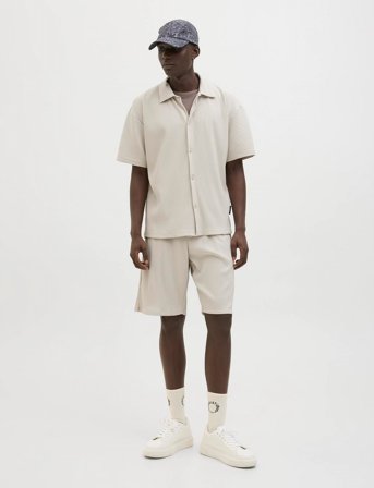 Jack & Jones Jcointerlude Plisse Shirt Ss - Cream - XL