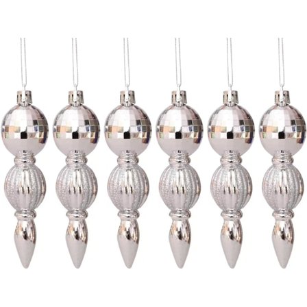 6 stk Julekuler Kjegler, 13cm Julekjeglepynt Sølv Juletre Dekor