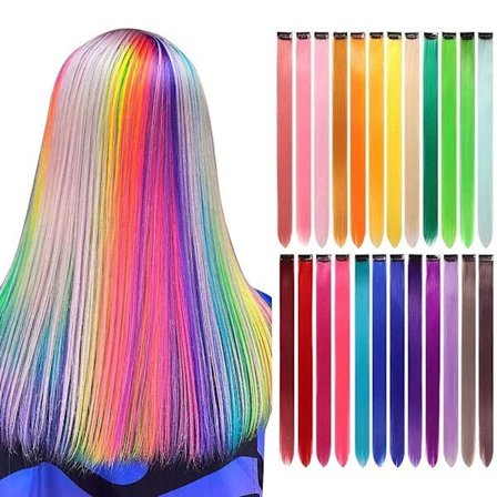 Regnbueklips Hårforlengelser 24 Stk/Pakke 24 Farger 22 Tommer Syntetisk Rett Langt Hår Regnbue Valgt For Kvinner Jenter Barn Gaver (...