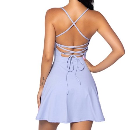 Tennis Kjole Dame Golfkjole Aktiv Kjole med Bukser Under Ryggløs Minikjole Vattert Tennisantrekk