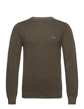 Cotton Pique C-Neck Tops Knitwear Round Necks Khaki Green GANT