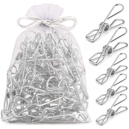 Klädnypor Chipsklämmor Paket med 40, Hållbara Metalltvättklämmor med Starkt Grepp för Torklina, Papper i Huset, Köket, Kontoret, 2 Storlekar