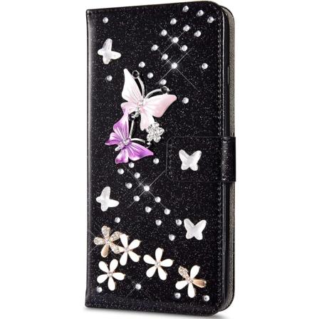 Etui til Iphone 7/iphone 8 Flip Etui Premium Pu Lær Lommebok Etui 3d Håndlaget Glitter Bling Blankt Diamant Sommerfugl Med Kortplasser Støtte For Ip
