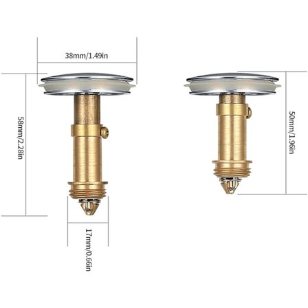Pop-up håndvaskpropper, badeværelse tryk afløbspropper, 38mm prop fjederprop