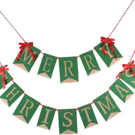 MERRY Joulu Burlap-lippuja ja -kransseja, Vihreä KLB