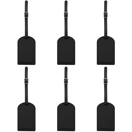 6-pakning bagasjelapper med adresselapp, personlig bagasje i skinn