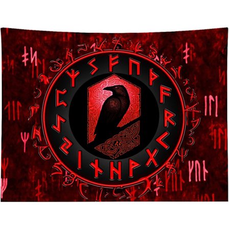 Viking Röda Runor Vägg Handduk Odins Korpar Nordisk Mytologi Dekorativ Estetisk Gobeläng 150 x 130 cm