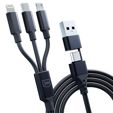 3mk 3in1 USB-A till USB-C Lightning microUSB kabel 1.5m