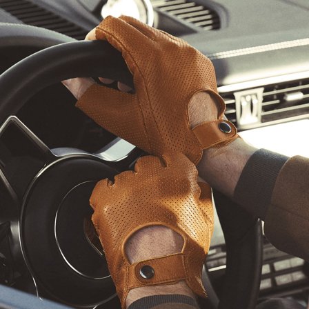 Tan Fingerless Sheep Leather Driving Gloves for Men - Driving Gloves
