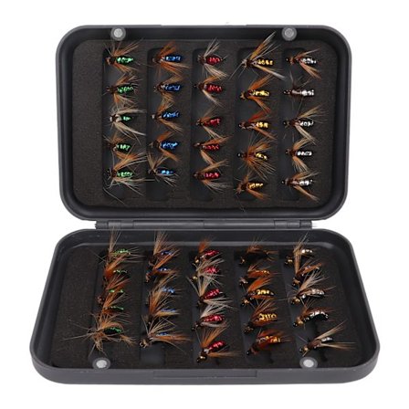 50 stk. Profesjonell fluefiskekrok av karbonstål med oppbevaringsboks