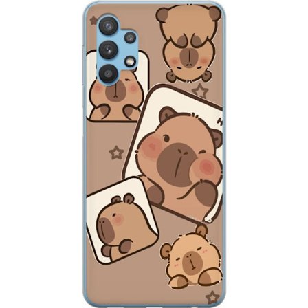 Yhteensopiva Puhelinkuori Samsung Samsung Galaxy A32 5G Capybara Frame Friends Leikkisä suunnittelu, jossa on pieniä kapibaareja ruuduissa tähtien