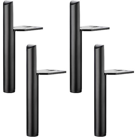 4 stk. Sorte skråtstillede bordben i metal til skabe, kegleformede møbelben