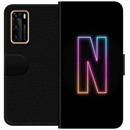 Kompatibel Tegnebogsetui til Huawei Huawei P40 Minimalistisk neonbogstav N i farveskiftende lys mod sort baggrund