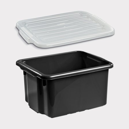 Caixa de arrumação com tampa Nordiska Plast Nordic, preta, 410 x 330 x 225 mm, 23 litros