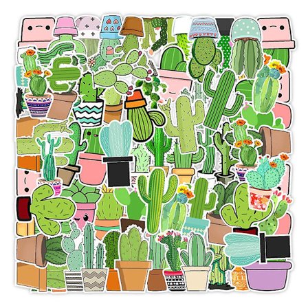 Klistermärken för vattenflaskor, 50 st vattentäta vinylkaktus-klistermärken för bärbar dator, skateboard, hydrokolv, dator, telefon, skrapbok, söt 