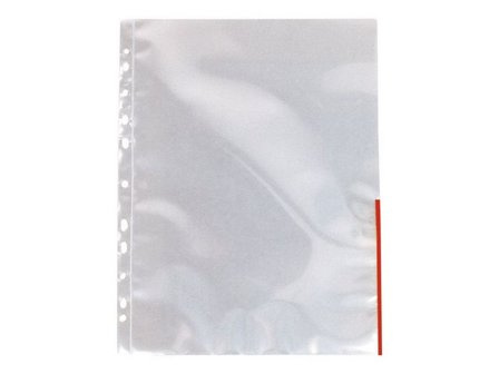 Esselte Plastficka signal, A4, stansad, 105 mikrometer, polypropylen, jämn, 11 hål, genomskinlig med röda remsor 100/fp - Lyreco - Kontorsmaterial - 