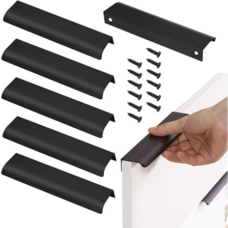 6 Skapsknapper, 128mm Skjulte Matte Svarte Dørhåndtak, Aluminiumsprofilhåndtak, Integrert Håndtak Kjøkkenskapstrekk for Skuffe Skap Inte