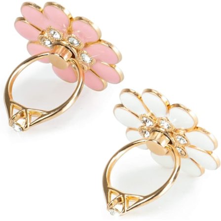 2-pak luksus glitter diamant universal metal Pop Socket, fingerring greb holder til alle smartphones, hvid/pink