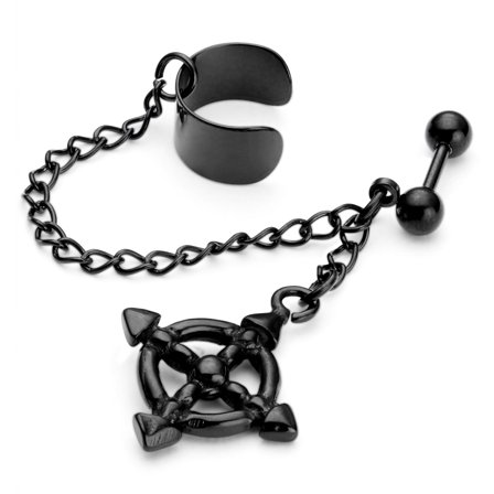 Pendiente con timón de barco, cadena y grillete para hombres - Pendientes largos