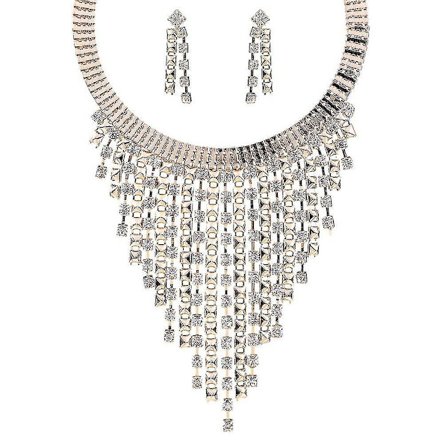 Halsband med flera lager, fransar och diamanter, örhängen, krage smycke för bröllop