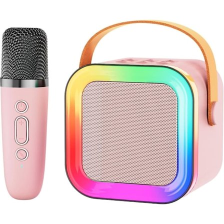 Mini Karaoke Maskin for Barn og Voksne Bærbar Bluetooth Høyttaler med 1/2 Trådløse Mikrofoner Bursdagsfest Sang Leketøy Gave