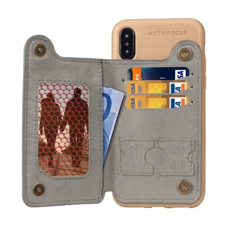 iPhone Xs Max muovinen takasuoja kuori synteetti nahka lompakolla magneetti lukolla - Harmaa Silver grey