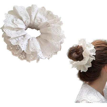 Valkoiset pitsi-hiuslenkit, suuret hiuslenkit naisille, joustavat hiusnauhat, pehme hiusnauha, poninh nt pidike, Lolita-hiuslenkki