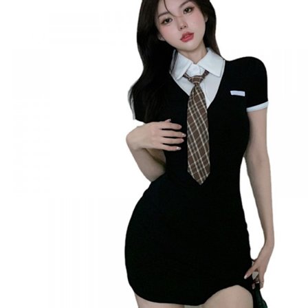 Syning Forår og Sommer Temperament Talje Split Wrap Hofte Kort Kjole L