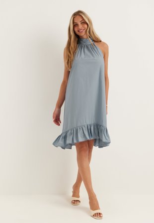 SELECTED - Slfdelia Regular Short Halterneck Dress - Dusty blue