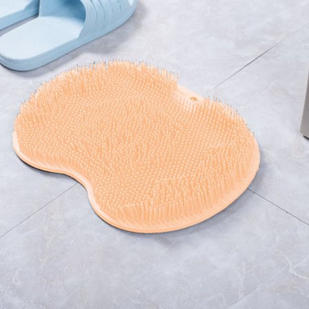 Rygg- og fot-skrubb for dusj, silikonbørste for dusj med sugekopp for rengjøring og peeling av huden, flytende kropp med lange børster (oransje)