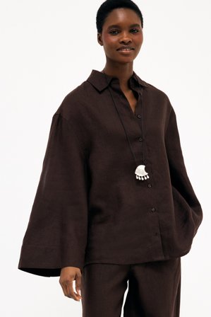 Premium Selection weite Leinenbluse - Leinen Kleidung - Braun - EU 38