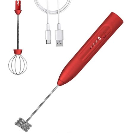 Elektrisk Mælkeskummer, Kaffe Skummer Håndholdt Genopladelig Mælkeskummer 3 Hastigheder Drikke Mixer til Cappuccino Latte Rød 2024THO