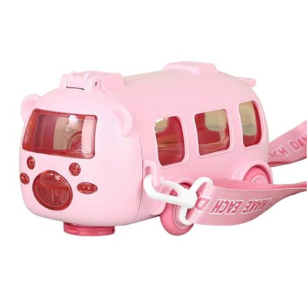 500 ml Børnebus Vandflaske med Sugerør, Rejsevandflaske til Småbørn med Skulderrem til Skole og Rejser