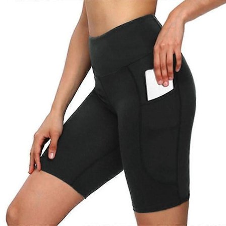 Naisten lyhyet joogashortsit sivutaskuilla korkealla vyötäröllä treeniin juoksuun urheiluun Leopardikuvio