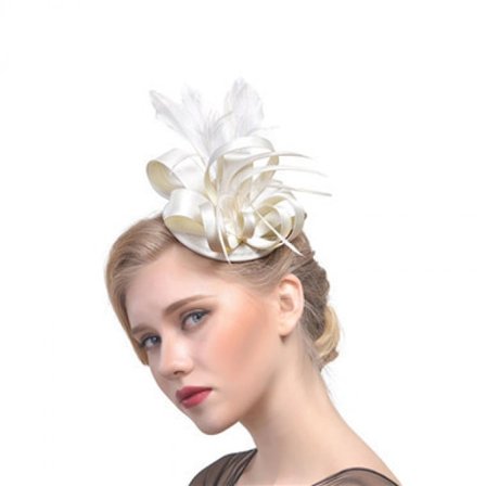 Netthat Fascinator for Kvinner Bryllup Solid Cocktail Te-selskap Hår Tilbehør Hårnål Hodebånd (Beige)