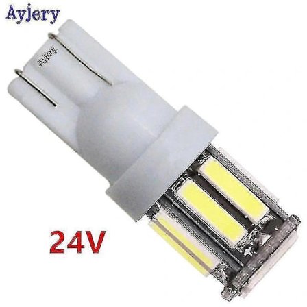 【PP】10 stk. 24V LED Lastebil T10 7014 10 SMD W5W 194 168 7020 10 LED Myntlampe Lumor Parkeringslys Skiltbelysning - Hvit -xx