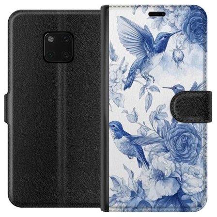 Kompatibelt Plånboksfodral till Huawei Mate 20 Pro Fåglar och blommor blå romantiskt mönster