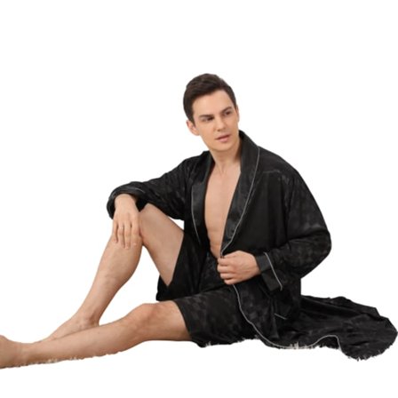 Mænds silkebadekåbe i to dele med firkantet, langærmet badekåbe