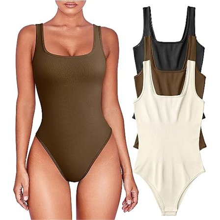 3-pack Dam Bodysuits - Sexig Ribbad En-dels Sleeveless Tank Top Bodysuits