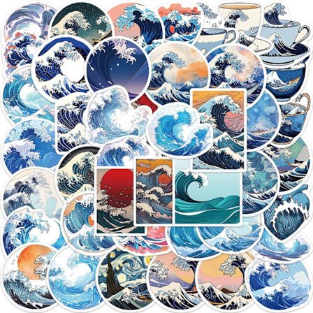 50 stk. Bølge Klistermærker Japansk Kunst Ocean Bølger Klistermærker til Børn Journal, Søde Æstetiske Tegneserie Vinyl Klistermærker Cool Trendy 