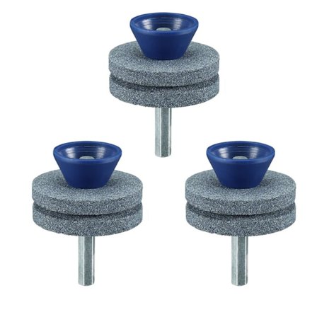 3 kpl Yleiskäyttöinen ruohonleikkurin terän teroitin, mihin tahansa sähkö- ja käsiporaan, pyörivä teroitus, kaksikerroksinen hiomakivi (harmaa)