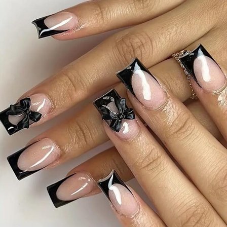 24 st Fyrkantiga Tryck På Naglar Falska Naglar Rosett Lim På Naglar Akryl Naglar Gåvor