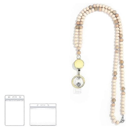 Infällbara nyckelband för nycklar, ID-brickhållare med träpärlor