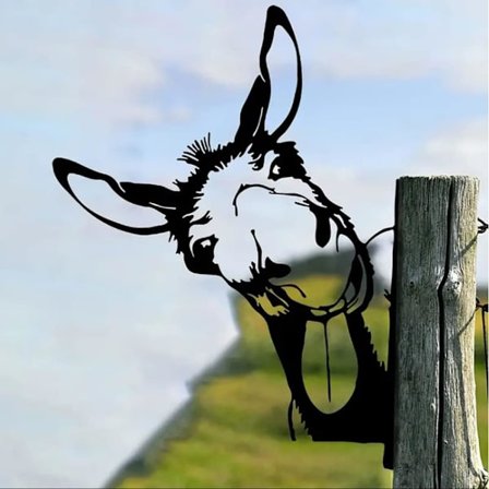 Metal Dekorationer til Hegn - Æsel, Havedekorationer til Udendørs