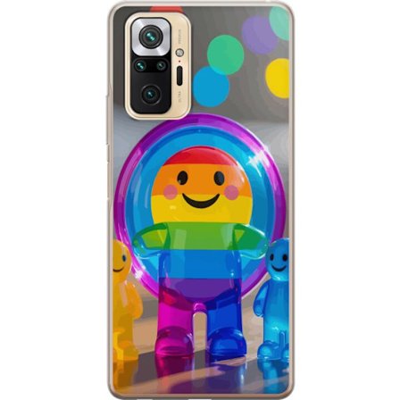 Kompatibel Mobilcover til Xiaomi Redmi Note 10 Pro Pastelfarvet enhjørning med regnbue manke og store øjne i et eventyrligt vintermiljø.