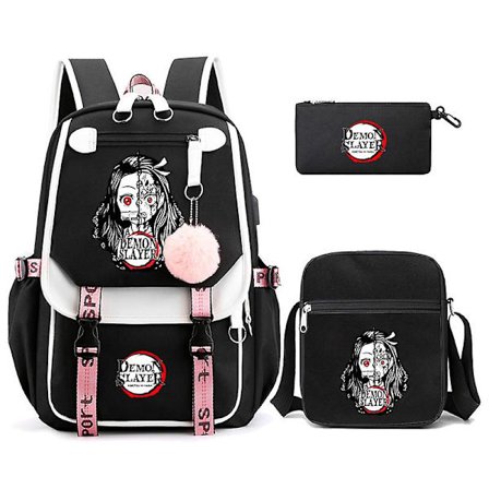 3Pcs Kamado Nezuko Demon Slayer Rygsække Sæt til Piger Anime Skole Taske Teenager Studerende Lærred Laptop Rygsæk Kvinder Rygsæk