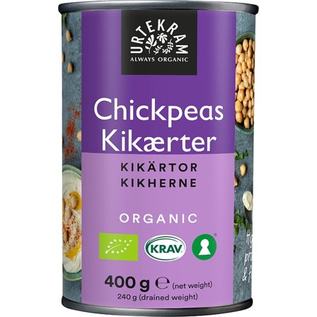 Urtekram Forkogte Kikærter Ø 400 g, Helse & Madvarer, Pasta, Ris & Bælgfrugter, Kikærter